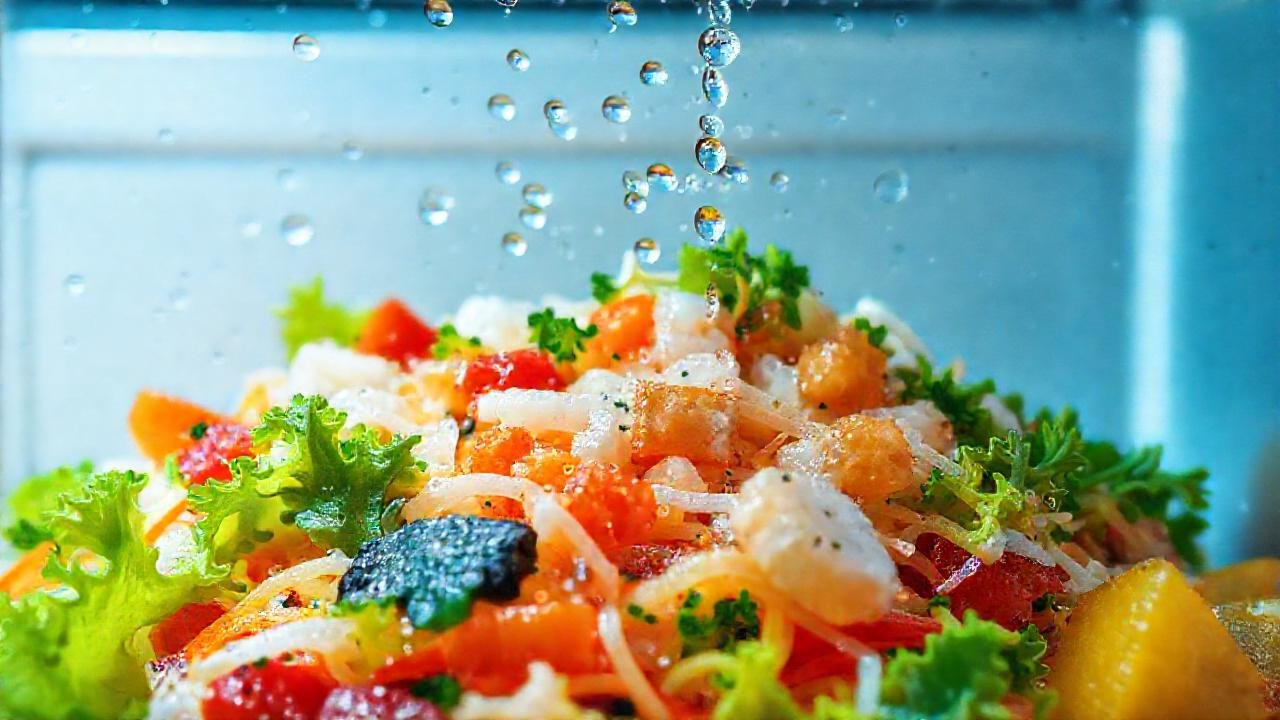 Ensalada de mariscos fresca, luminosa y apetitosa