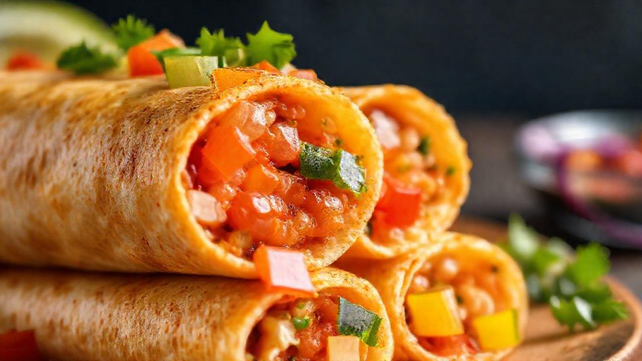 Rollitos keto vibrantes, comida apetitosa y colorida