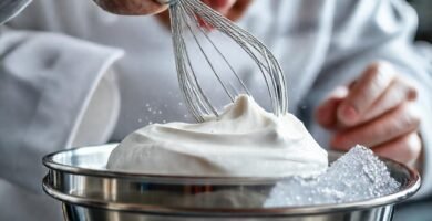 Chef prepara mousse profesionalmente