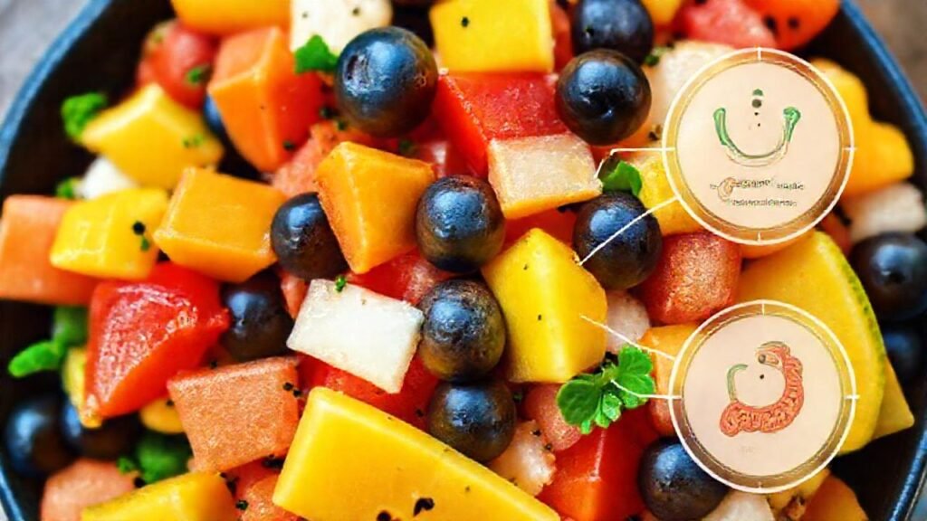 Fruta tropical sana para un estómago feliz