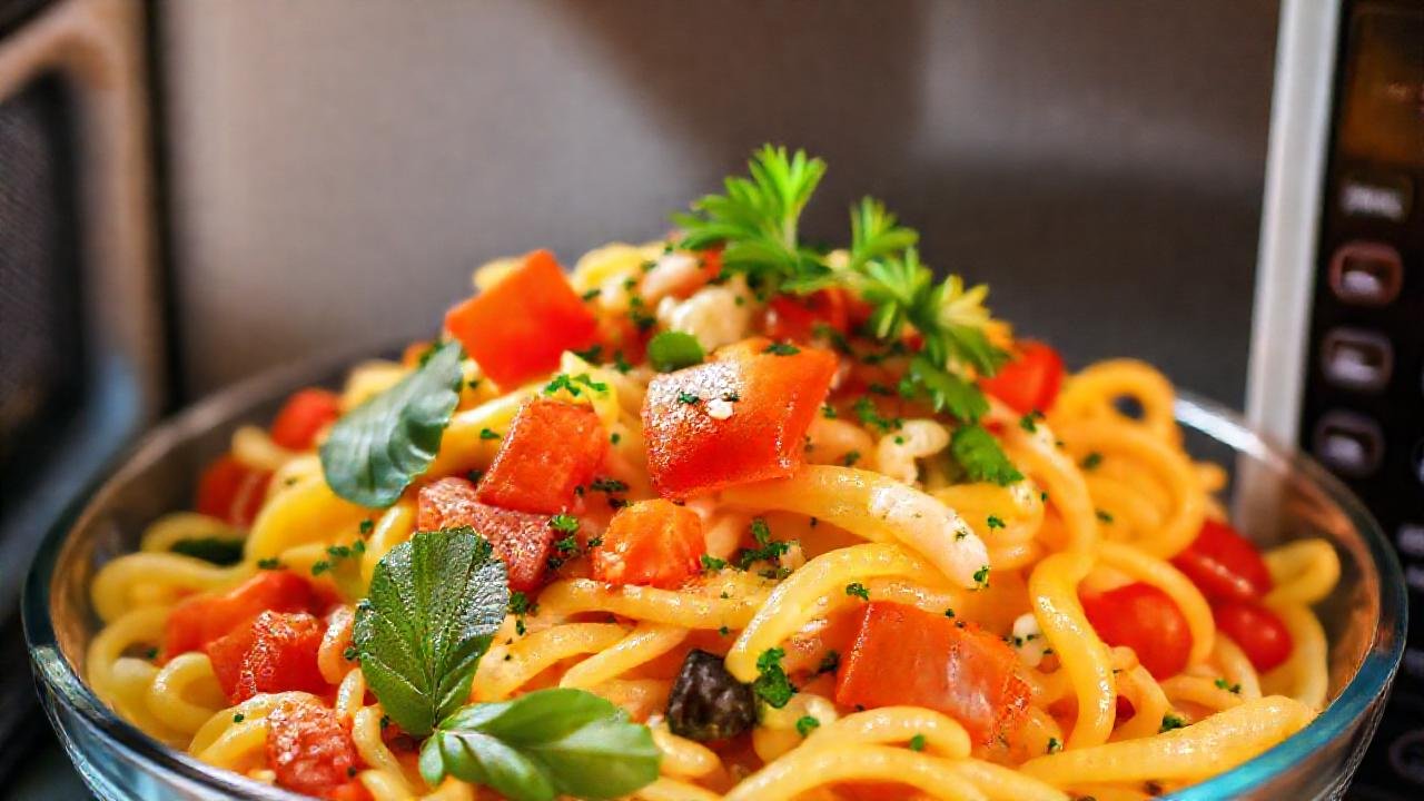Ensalada de pasta brillante y apetitosa