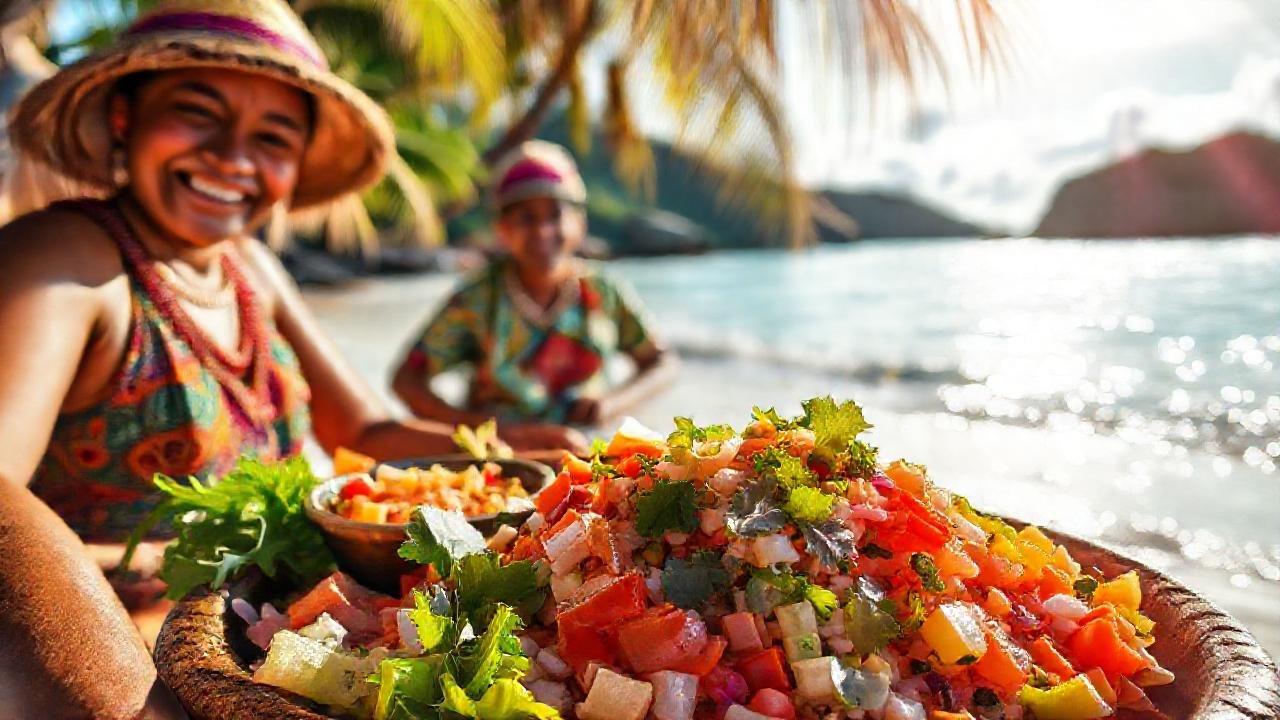 Playa tropical vibrante, cultura y color