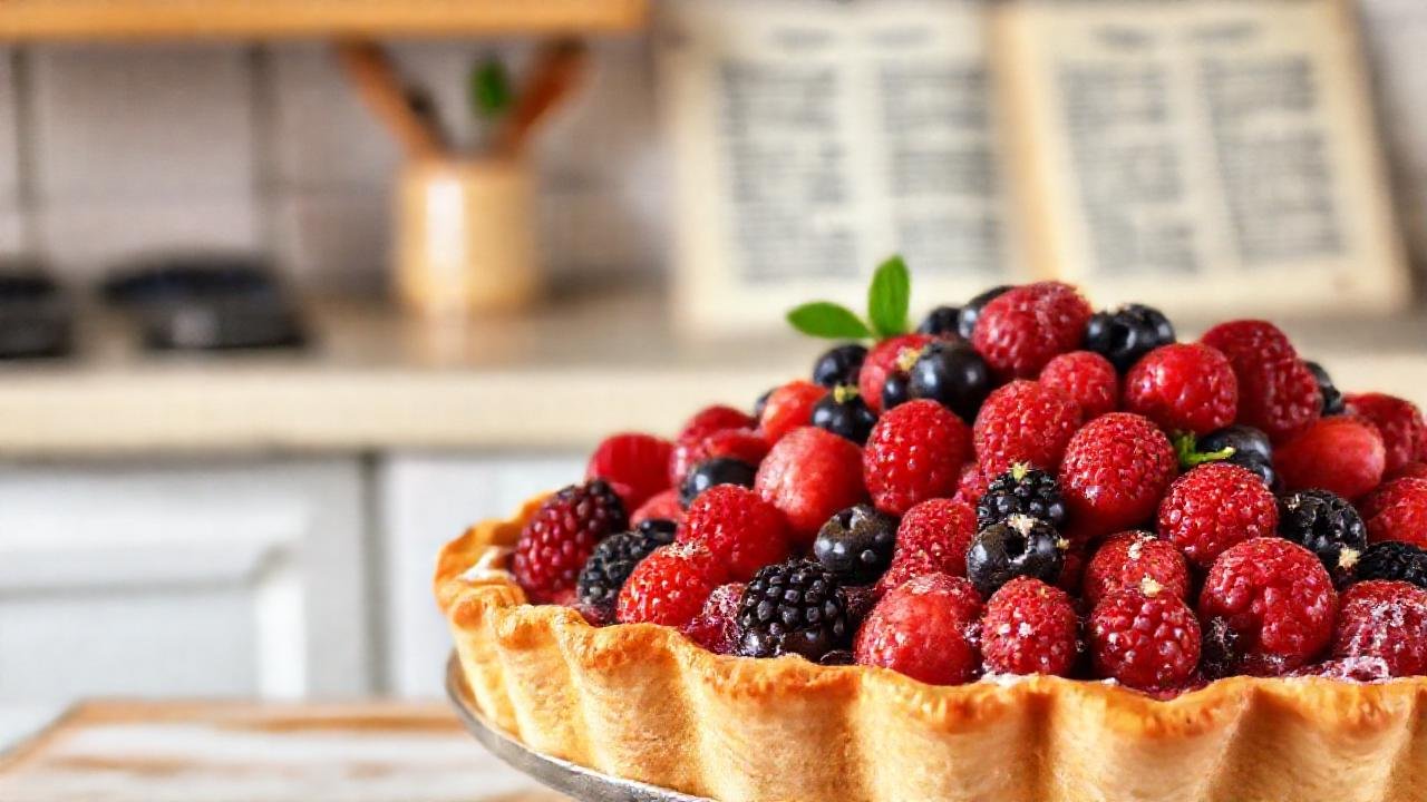 Un pastel delicioso en cocina cálida