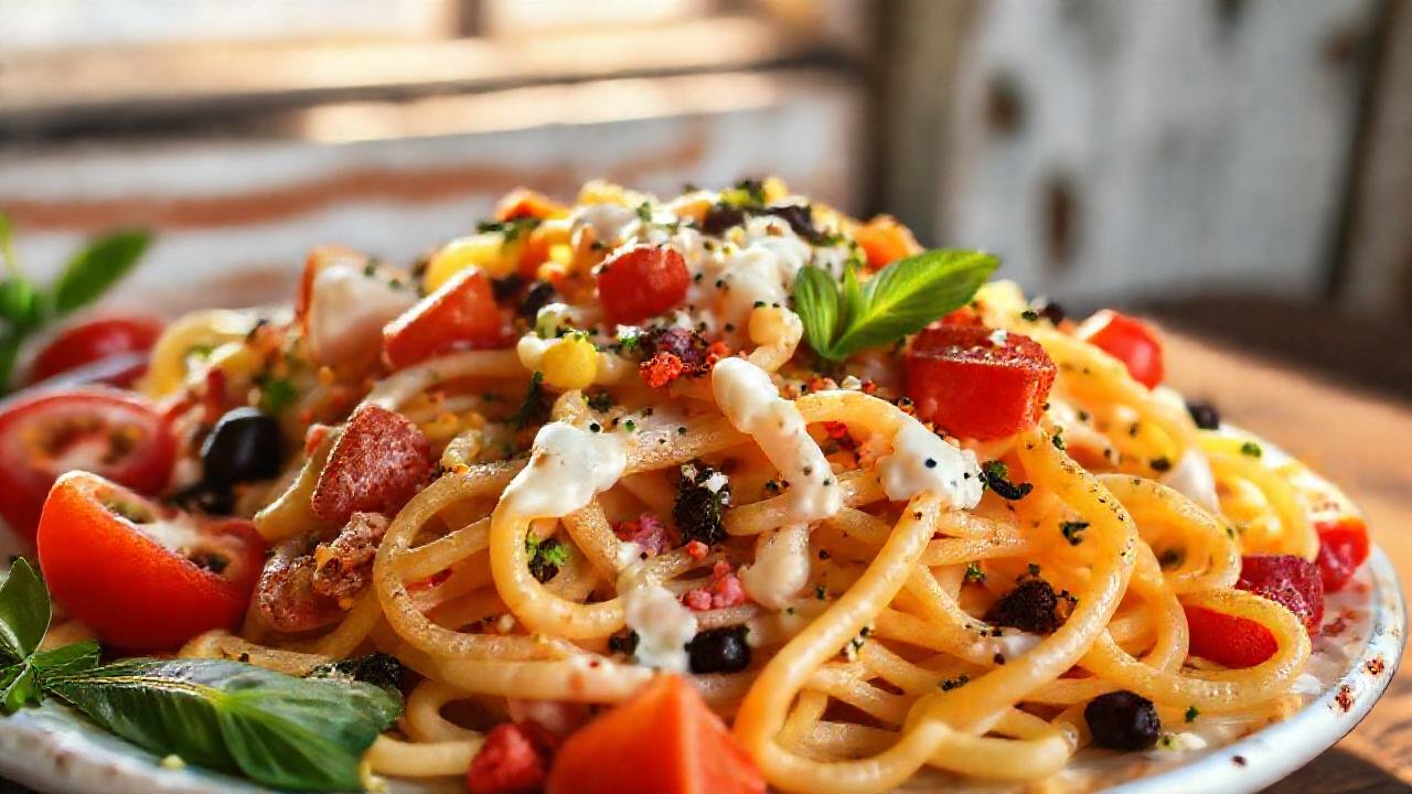 Ensalada de pasta apetitosa y colorida