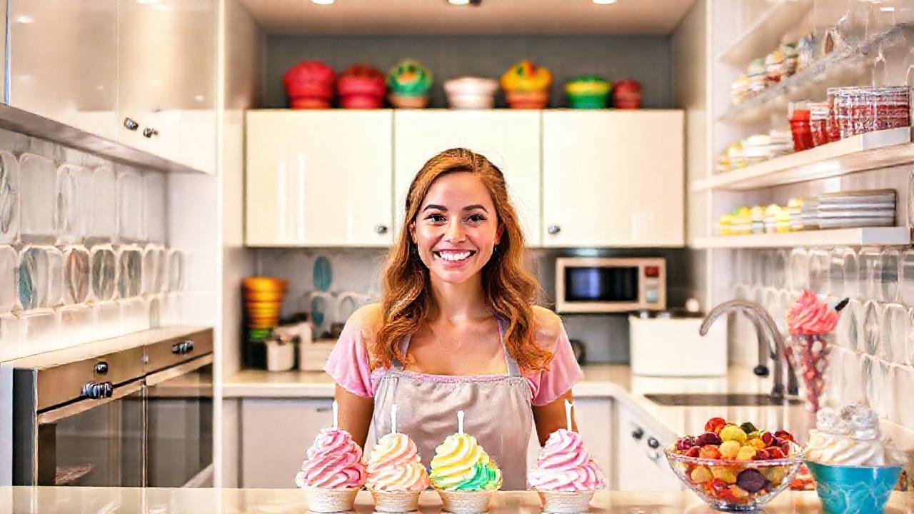 Cocina brillante y helado apetitoso