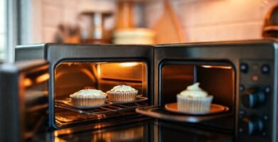 Pasteles diminutos en cocina acogedora