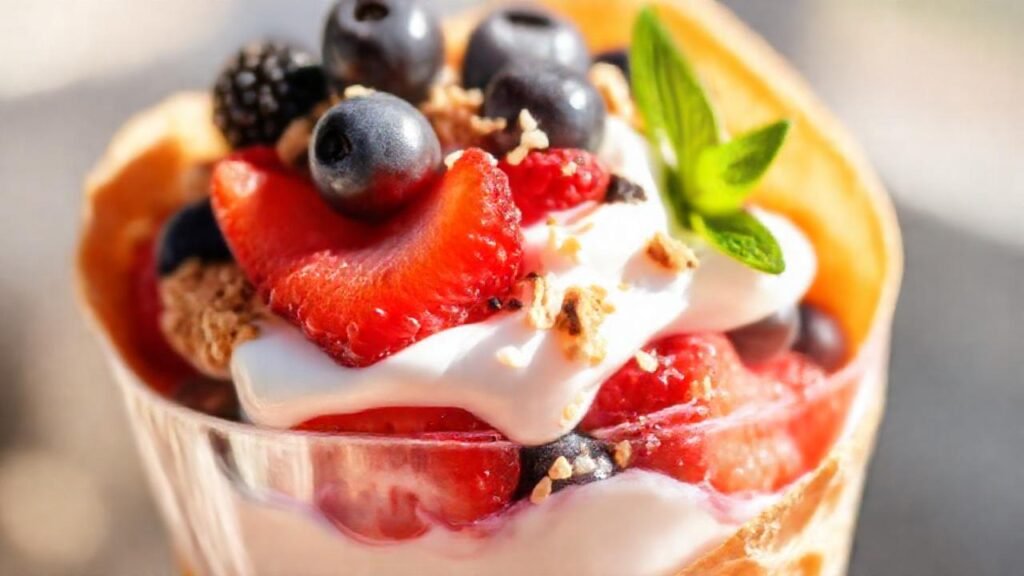 Un parfait de yogur colorido y delicioso