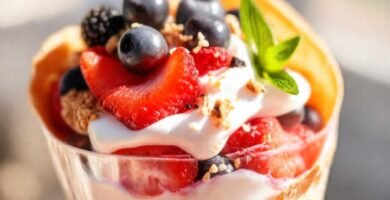 Un parfait de yogur colorido y delicioso