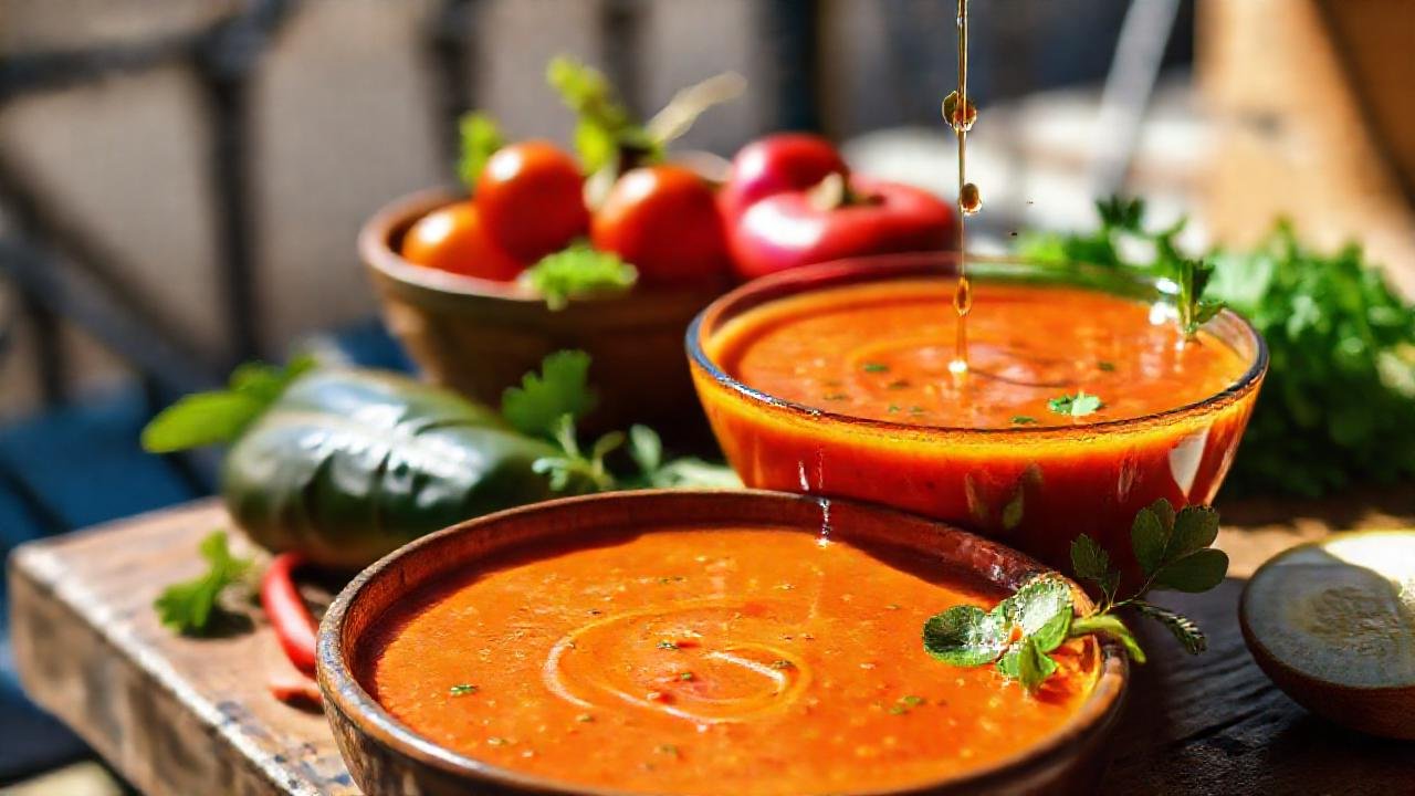Gazpacho vibrante en terraza soleada