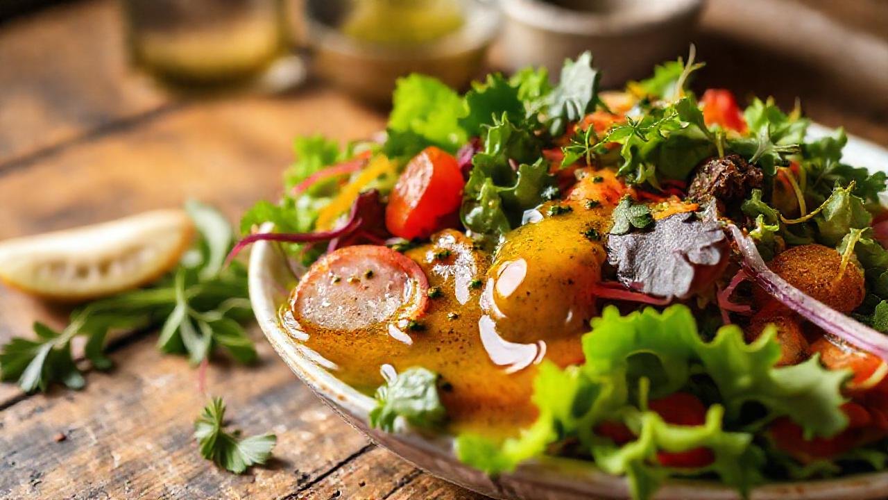 Saludable ensalada captura luz cálida