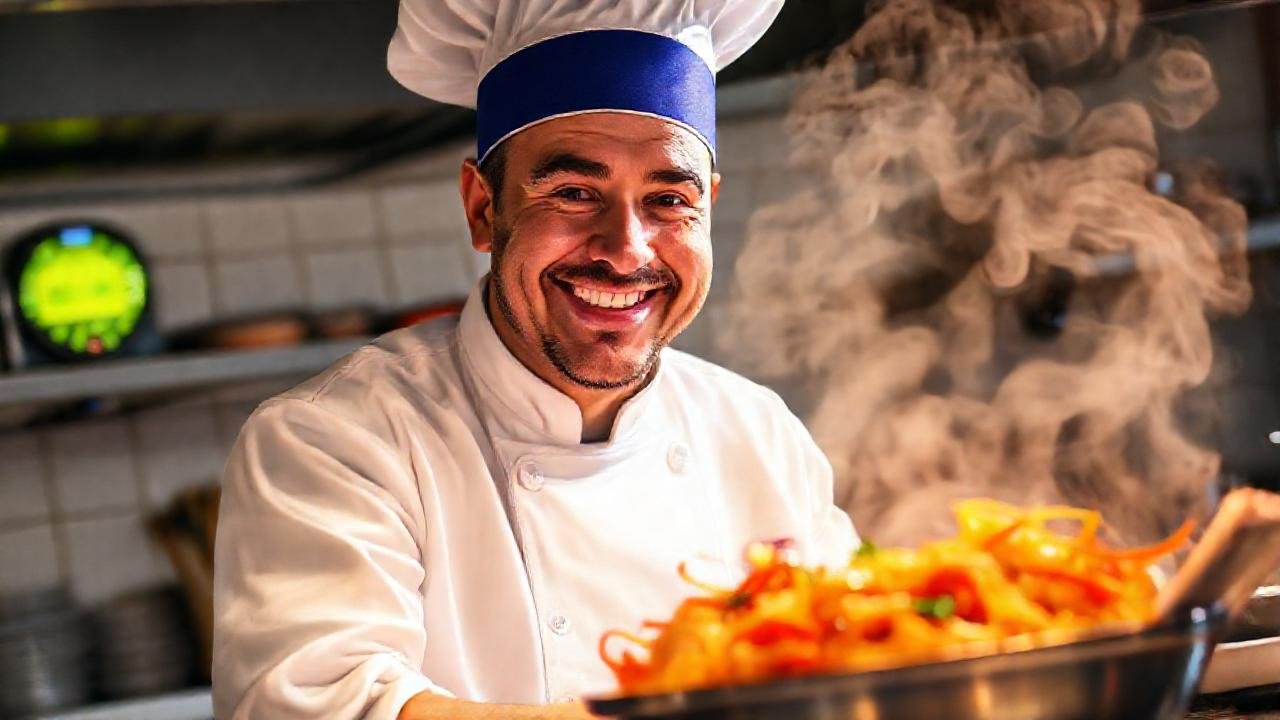Cocina vibrante y comida rápida feliz