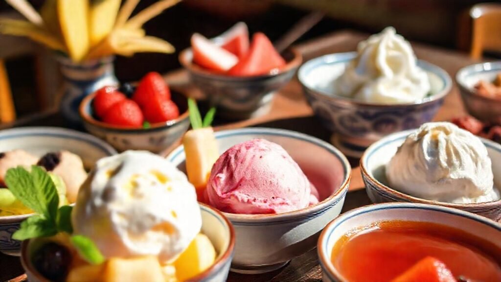 Un postre asiático colorido y apetitoso