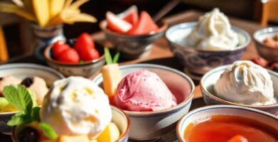 Un postre asiático colorido y apetitoso
