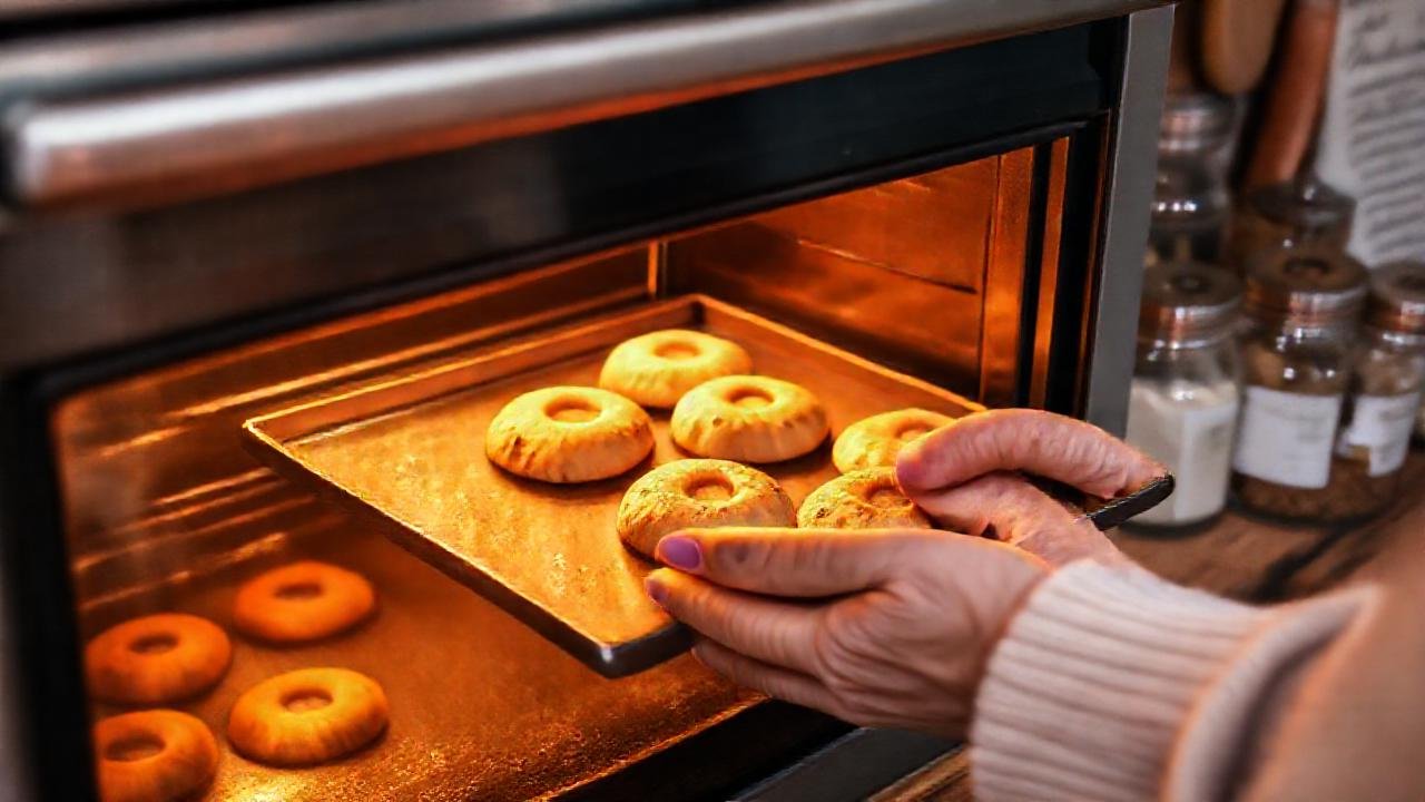 Galletas doradas en horno cálido