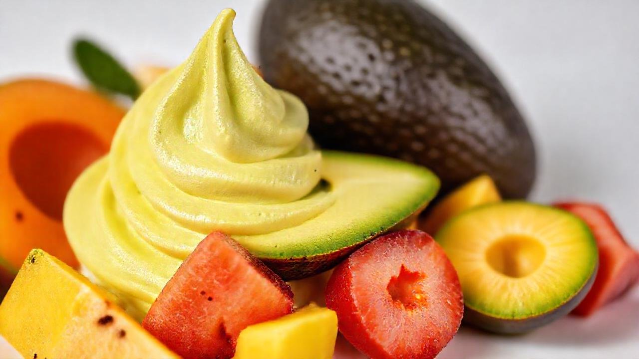 Helado cremoso y tropical, visualmente vibrante